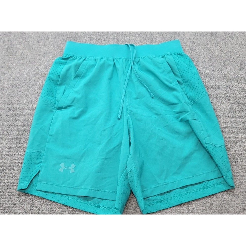 Under Armour Shorts Women's Small Teal Blue Drawstring Pockets Brief Vented EUC